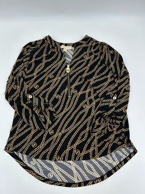 Michael Kors Black Blouse with Gold Chain Print L